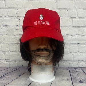Rae Dunn Let it Snow Hat Cap Strap Back Red Embroidered Snowman Logo Christmas